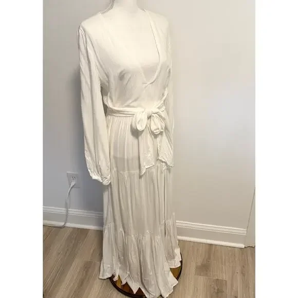 L*SPACE Hanna Balloon Long Sleeve Tiered Maxi Dress In Cream Size Large New - Picture 8 of 15